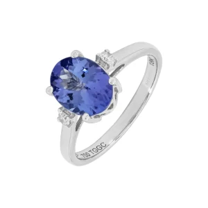 18ct White Gold 1.50ct Oval Tanzanite 0.05ct Diamond Trilogy Ring