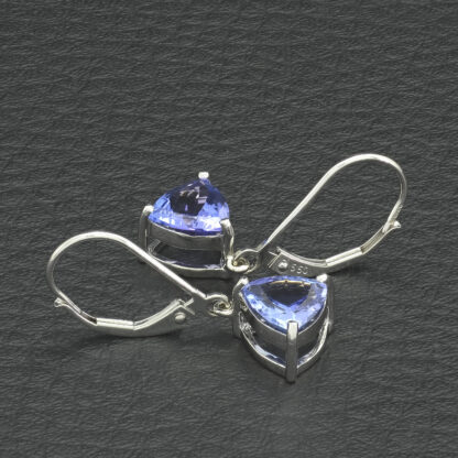 18ct White Gold 1.80ct Trillion Cut Tanazanite Drop Earrings - Image 2