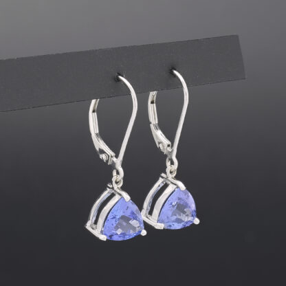 18ct White Gold 1.80ct Trillion Cut Tanazanite Drop Earrings - Image 3