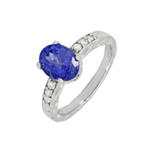 14ct White Gold 2.20ct Sapphire 0.05ct Diamond Ring