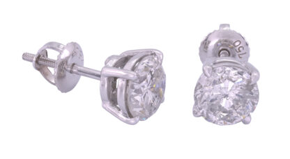 18ct White Gold 2.50ct Diamond Solitaire Stud Earrings