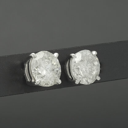 18ct White Gold 2.50ct Diamond Solitaire Stud Earrings - Image 2