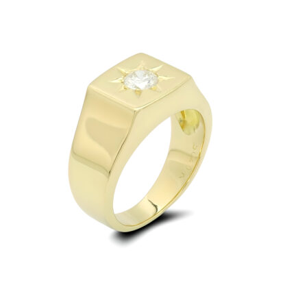 18ct Yellow Gold 0.45ct Diamond Star Set Signet Ring