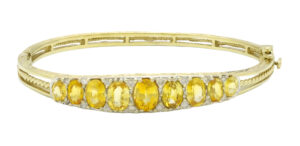 9ct Yellow Gold 0.10ct Diamond &#038; Yellow Sapphire Bangle