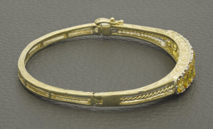 9ct Yellow Gold 0.10ct Diamond & Yellow Sapphire Bangle - Image 4