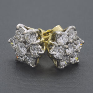 18ct Yellow Gold 1.80ct Diamond Cluster Earrings