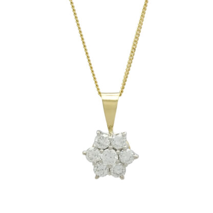 18ct Yellow Gold 0.90ct Diamond Cluster Necklace 20"