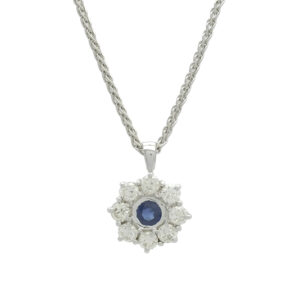18ct White Gold Diamond &#038; Sapphire Necklace 16&#8243;