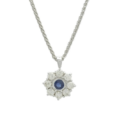 18ct White Gold Diamond & Sapphire Necklace 16"