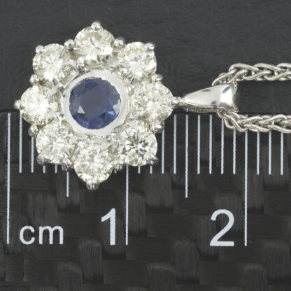 18ct White Gold Diamond & Sapphire Necklace 16" - Image 2