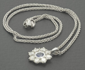 18ct White Gold Diamond &#038; Sapphire Necklace 16&#8243;