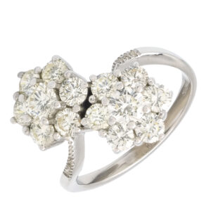 18ct White Gold 1.92ct Diamond Double Daisy Cluster Ring