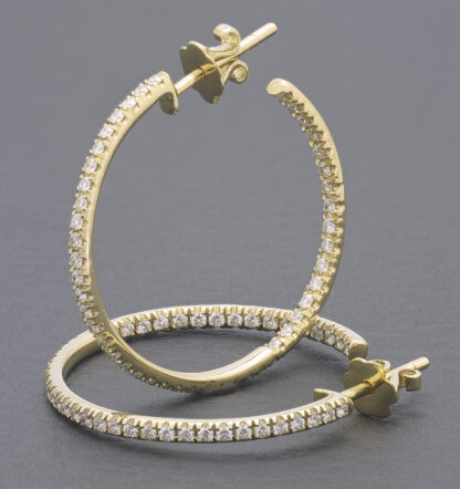 14ct Yellow Gold 0.70ct Diamond Hoop Earrings - Image 3