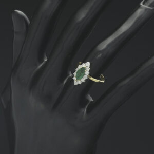 18ct Yellow Gold 0.50ct Diamond &#038; 0.60ct Emerald Marquise Cluster Ring