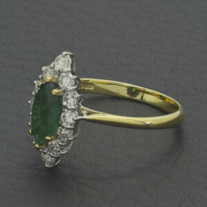 18ct Yellow Gold 0.50ct Diamond &#038; 0.60ct Emerald Marquise Cluster Ring