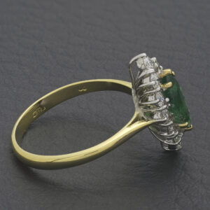 18ct Yellow Gold 0.50ct Diamond &#038; 0.60ct Emerald Marquise Cluster Ring