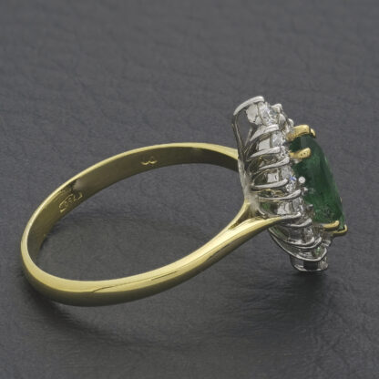 18ct Yellow Gold 0.50ct Diamond & 0.60ct Emerald Marquise Cluster Ring - Image 3
