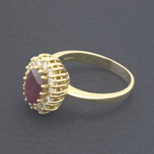 18ct Yellow Gold 0.25ct Diamond &#038; 1.00ct Ruby Cluster Ring