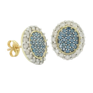 9ct Yellow Gold 0.30ct Blue Diamond &#038; 0.20ct Diamond Cluster Earrings