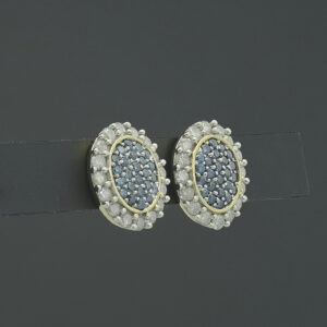 9ct Yellow Gold 0.30ct Blue Diamond & 0.20ct Diamond Cluster Earrings