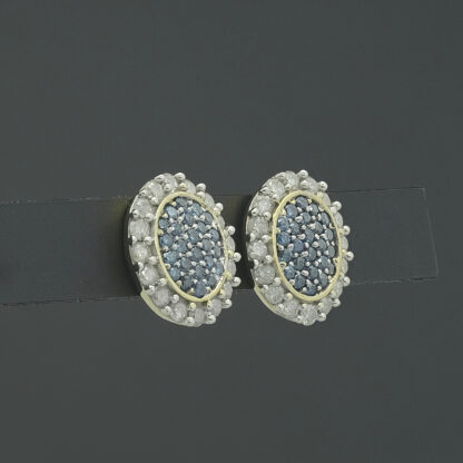 9ct Yellow Gold 0.30ct Blue Diamond & 0.20ct Diamond Cluster Earrings - Image 2