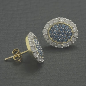 9ct Yellow Gold 0.30ct Blue Diamond & 0.20ct Diamond Cluster Earrings