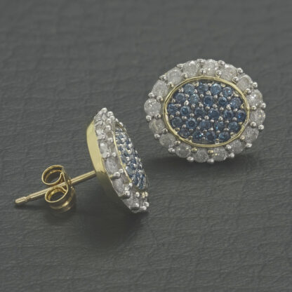 9ct Yellow Gold 0.30ct Blue Diamond & 0.20ct Diamond Cluster Earrings - Image 3