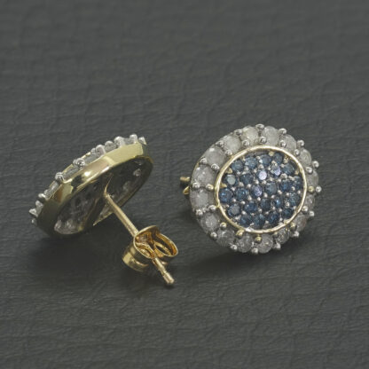 9ct Yellow Gold 0.30ct Blue Diamond & 0.20ct Diamond Cluster Earrings - Image 4
