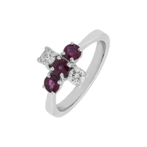 18ct White Gold 0.25ct Diamond &#038; 0.50ct Ruby Cross Ring