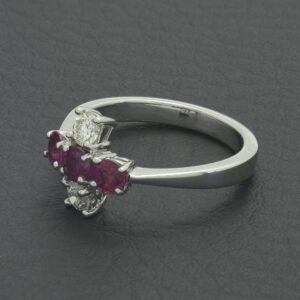 18ct White Gold 0.25ct Diamond &#038; 0.50ct Ruby Cross Ring