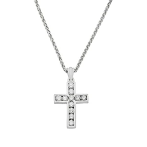 18ct White Gold 1.10ct Diamond Cross Necklace 18&#8243;