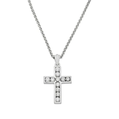 18ct White Gold 1.10ct Diamond Cross Necklace 18"