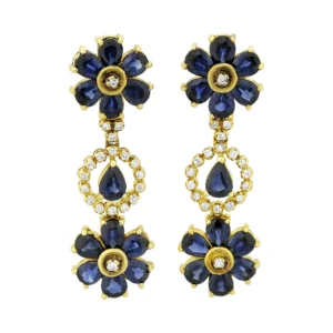 14ct Yellow Gold 0.18ct Diamond &#038; 4.60ct Sapphire Earrings