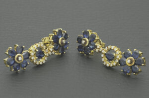 14ct Yellow Gold 0.18ct Diamond &#038; 4.60ct Sapphire Earrings