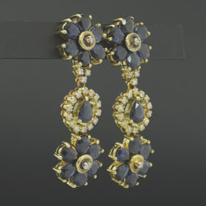 14ct Yellow Gold 0.18ct Diamond &#038; 4.60ct Sapphire Earrings