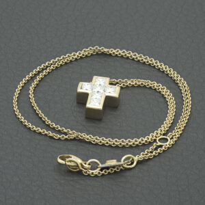 18ct Rose Gold 1.29ct Diamond Necklace & Cross 17″