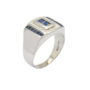 18ct White Gold 0.60ct Diamond &#038; Sapphire Signet Ring