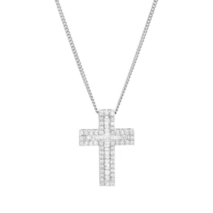 18ct White Gold 1.38ct Diamond Cross Necklace 18”