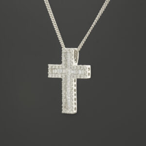 18ct White Gold 1.38ct Diamond Cross Necklace 18&#8221;