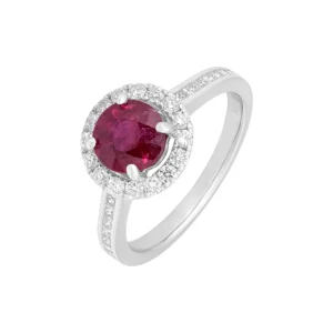 18ct White Gold 1.00ct Ruby &#038; 0.45ct Diamond Halo Ring