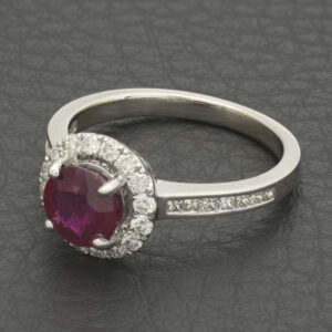 18ct White Gold 1.00ct Ruby &#038; 0.45ct Diamond Halo Ring