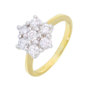 18ct Yellow Gold 1.00ct Diamond Daisy Cluster Ring