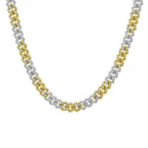9ct Yellow & White Gold 10.04ct Diamond Cuban Chain 17.5″ 8mm