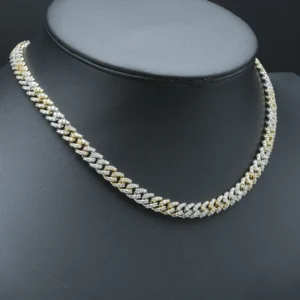 9ct Yellow & White Gold 10.04ct Diamond Cuban Chain 17.5″ 8mm
