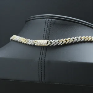 9ct Yellow & White Gold 10.04ct Diamond Cuban Chain 17.5″ 8mm
