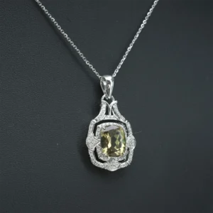 18ct White Gold 0.37ct Diamond & 4.00ct Csarite Necklace 18″ 1mm