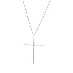 18ct White Gold 0.36ct Diamond Cross Necklace 17″ 1mm