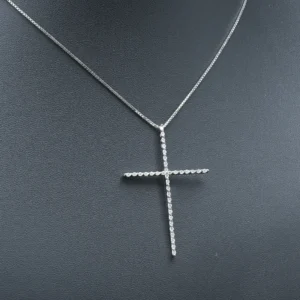 18ct White Gold 0.36ct Diamond Cross Necklace 17″ 1mm