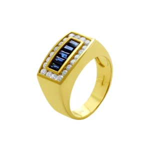 14ct Yellow Gold 1.00ct Sapphire & 0.50ct Diamond Signet Ring