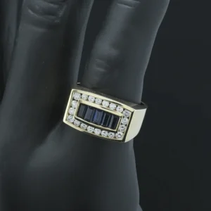 14ct Yellow Gold 1.00ct Sapphire & 0.50ct Diamond Signet Ring